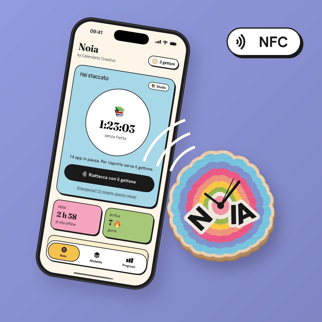 Noia multicolor: il gettone di legno con chip NFC che blocca le app sul telefono