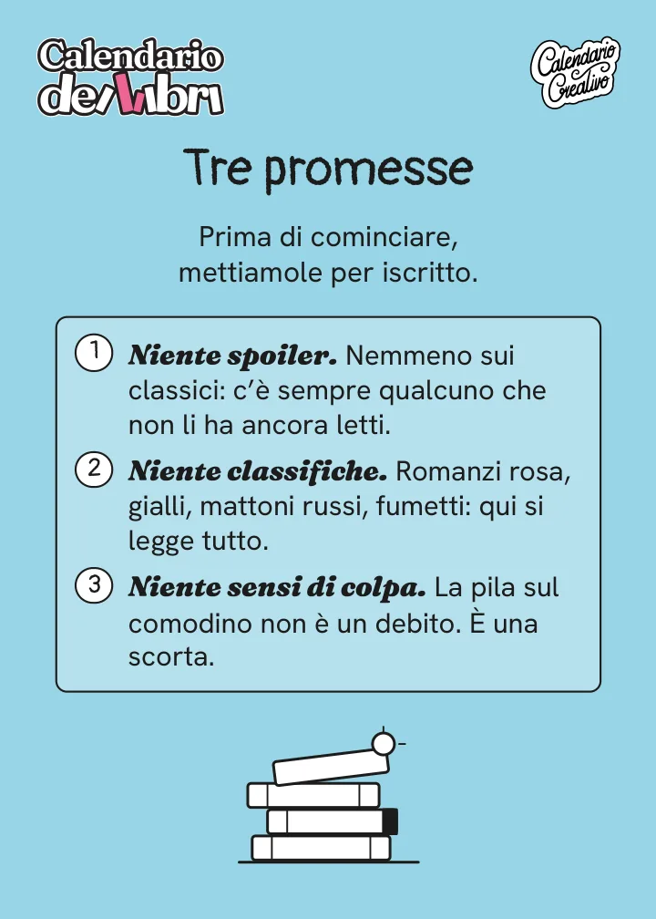 Pagina introduttiva del calendario: le tre promesse