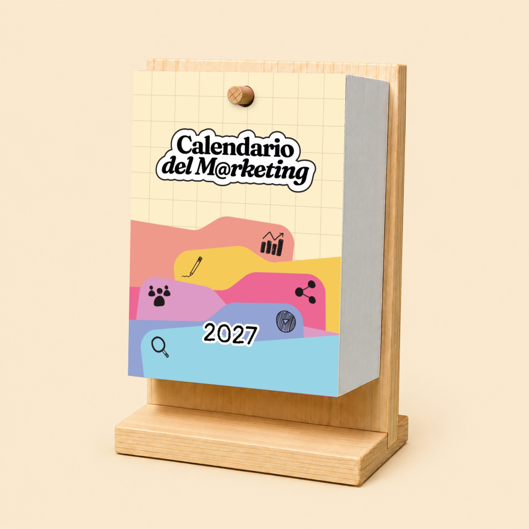 Calendario del Marketing 2027, calendario completo con base in legno