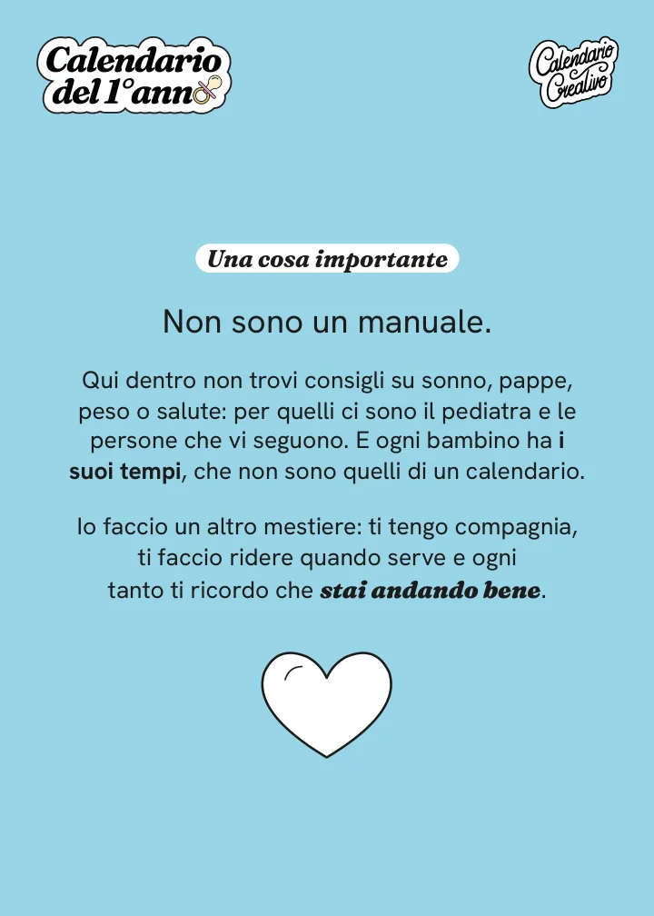Pagina iniziale del calendario: Una cosa importante. Non sono un manuale